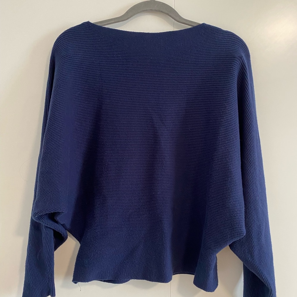 Blue Ribbed Knit Boatneck Sweater